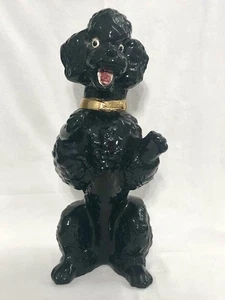 Vtg Poodle Ceramic Figurine Black With Golden Collar 14” Signed Studio Pottery - Bild 1 von 12