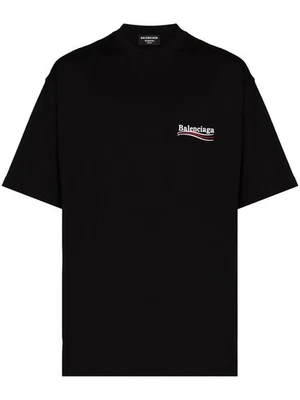 BALENCIAGA POLITICAL CAMPAIGN PRINTED LOGO OVERSIZED T-SHIRT BLACK UK SIZE S - Image 1 of 3