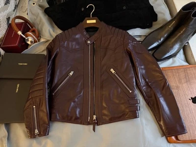 Ultimate Ultra-Rare $10,600 w/tax TOM FORD Stunning Burgundy Calf Biker Jacket - Image 1 of 4