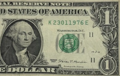 Birthday Note January 23 1976 fancy serial number 1 dollar billK23011976E FW - Image 1 of 4