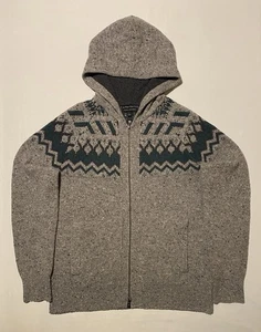 Banana Republic Fair Isle Wool Blend Gray Full Zip Hoodie Men’s Sweater Size L - Picture 1 of 15