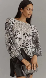 Conditions Apply Anthropologie Small Biljana Printed Top Metallic Animal Print - Picture 1 of 7