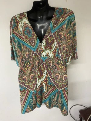 Ruby Rox Womens Mini Dress Paisley Design Deep V 3X - Image 1 of 4