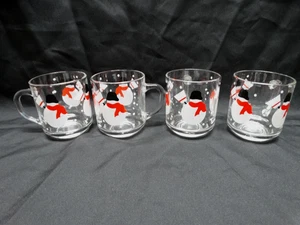 Set of 4 Vtg Crate & Barrel Luminarc Clear Glass Coffee Cocoa Mug Snowman Design - Picture 1 of 10