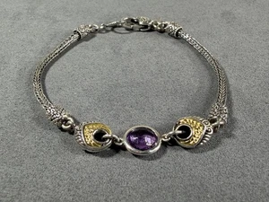 Robert Manse 925 Sterling Silver 18k Gold Amethyst Tulang Naga Bracelet 8" - Picture 1 of 21