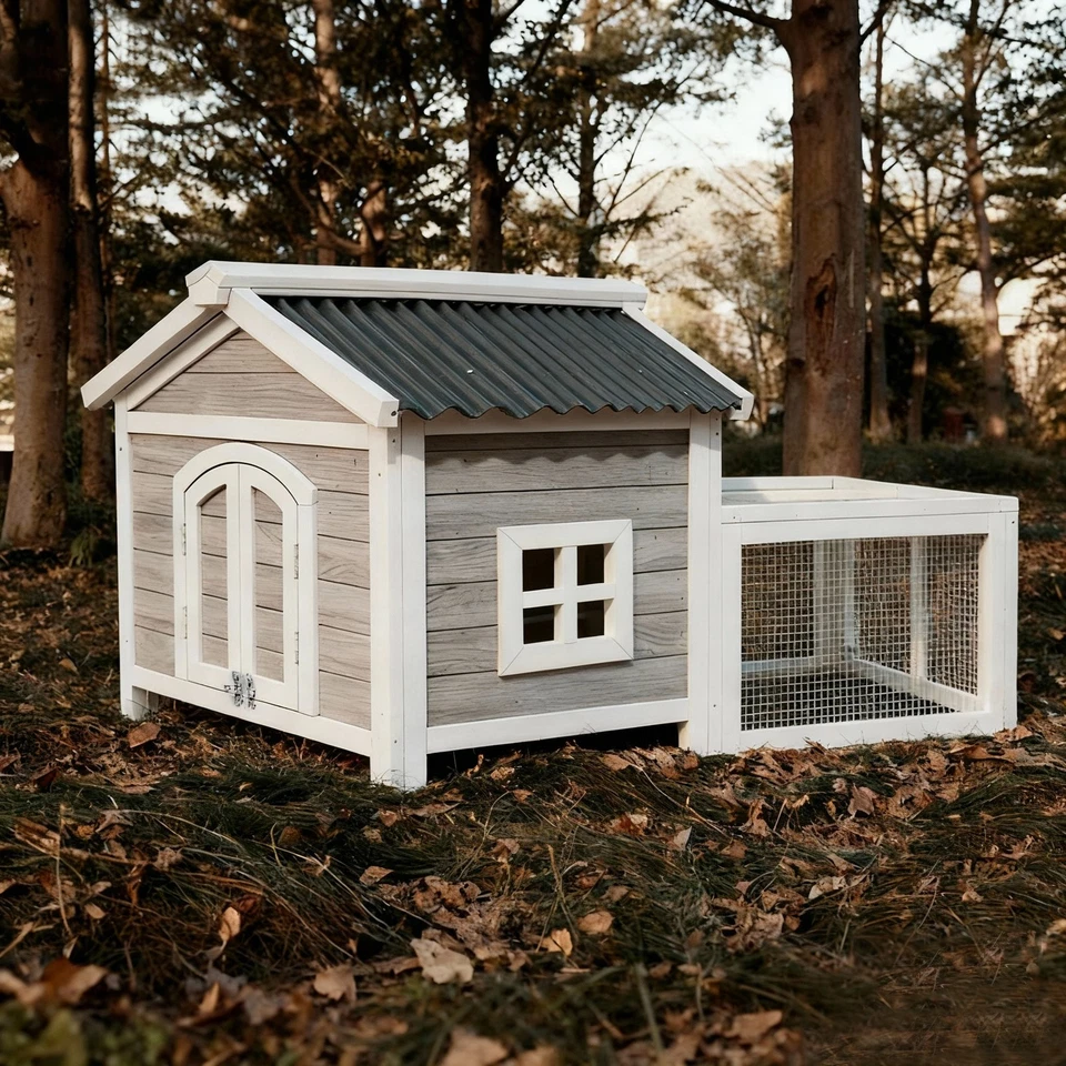  Cabaña de madera para animales pequeños, jaula para conejos interior exterior con cerraduras seguras y techo Foto 1 de 4