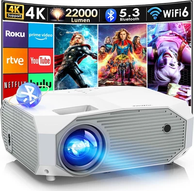 4K Projector with Wifi and Bluetooth, 20000L Native 1080P Outdoor Portable Movie - Image 1 of 4