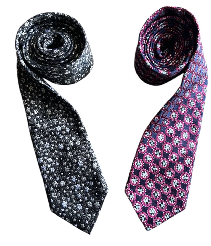 Lote 2X Corbatas Bruno Pirttelli Roma Delgadas 100% Seda Hechas a Mano Azul Negro Foto 1 de 4