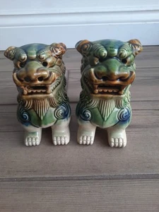 Pair Foo fo dogs Asian Oriental Chinese green 7cm By 13cm By 12cm #7 - Picture 1 of 8
