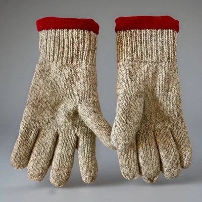 Rag Wool Red Fleece Lined Gloves Womens One Size Warm Monkey Sock Style - Image 1 of 4