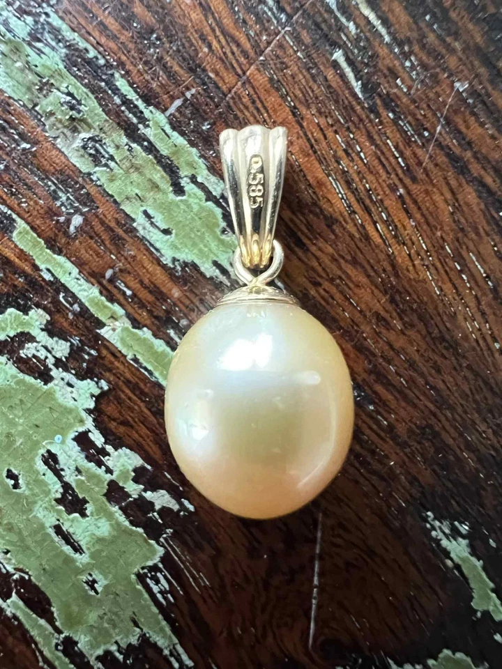 Perlfekt QVC  Anhänger Tahitiperle - champagner -Fassung 14K Gold 585 - wie neu  - Bild 1 von 4