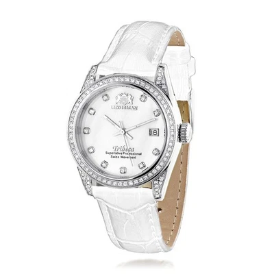 Reloj Mujer Acero Inoxidable Diamante | Luxurman Tribeca 33 mm | Esfera Blanca Foto 1 de 4