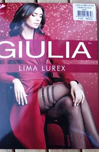 Giulia Lima Lurex Black/Gold Mock Hold Up Tights Small - Picture 1 of 12