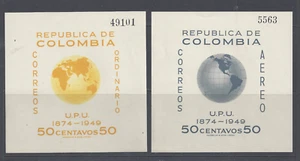 COLOMBIA 1950 75th ANNIVERSARY OF UPU IMPERF SHEETS M.N.H. SG MS728a, 728b - Picture 1 of 2