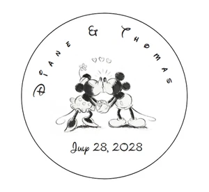 120 Personalisierte Mickey und Minnie Disney Hochzeit Runde Aufkleber Umschlag Siegel - Bild 1 von 2
