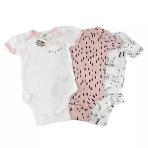Lamaze Organic Baby Girls Size 6M Bodysuits 3 Pack Bunny Rabbit White/Pink - Picture 1 of 10