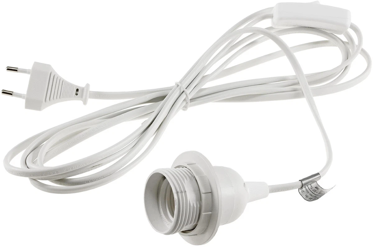 Lampenfassung E14 Mit Schalter & Kabel – 1,7 M Kabel, Weiß, Inkl. Gewindestange Für Stehlampe