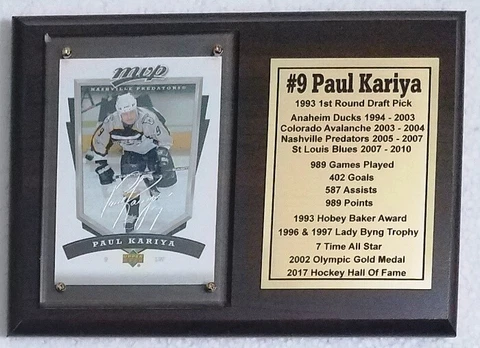 Nashville Predators Paul Kariya Hockey Card Plaque Cover