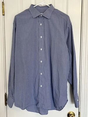 Brioni Mens Blue White Gingham Check Dress Shirt 44/17.5 100% Cotton Button down - Image 1 of 4