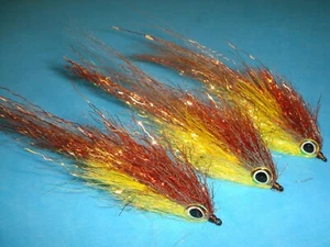 FLY FISHING FLIES - Copper/Yellow SPARKLE BAIT Streamers #2 (3 pcs.) - Picture 1 of 6