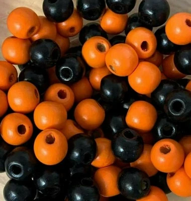 Halloween Beads,  Black and orange mixed wooden round craft , 100 pack 12mm  - Image 1 of 2