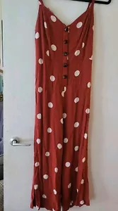 Primark Terracotta & White Spots Loose Fit Soft Feel Strappy Comfy Jumpsuit 8 - Picture 1 of 2