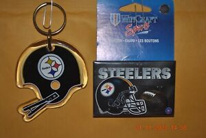 PITTSBURG STEELERS-- Large 3" X 2" Acrylic Key Chain & Button Set --- N.F.L.
