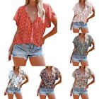 Tops Floral Single Breasted Summer T-shirts Top Trendy V-neck Woman Ladies