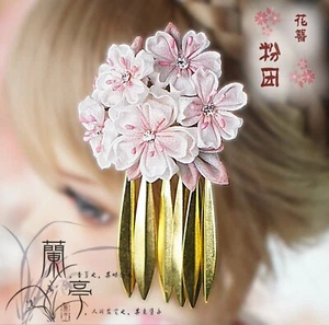 handmade pink cherry blossom headdress hairpin 1/3 dysd BJD doll kimono headband - Picture 1 of 3