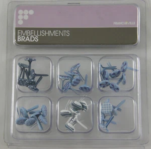 ROUND BRADS BLUE & WHITE FRANCHEVILLE FASTENERS SCRAPBOOKING EMBELLISHMENTS x 36 - Picture 1 of 3