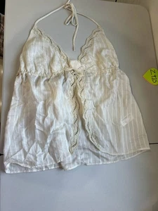 ZARA Stripe V-Neck Babydoll Cotton Halter Cami NWT Beige Size Large - Foto 1 di 10