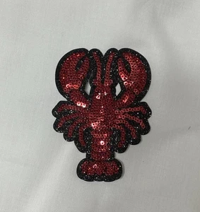 Patch aragosta gamberi paillettes rosse 4" scintillante glitter ferro-on applicazione cajun - Foto 1 di 4
