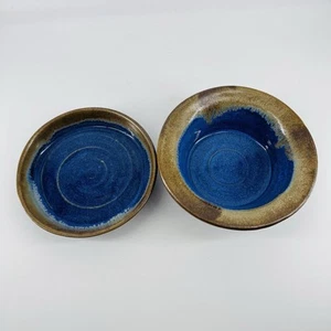 Pigeon River Pottery Signed Bullen Blue Brown Hand Thrown Studio Art Bowl/Plate - Picture 1 of 9