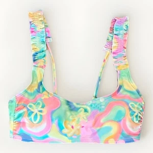 Salt & Cove Juniors' Swirl-Print Ruffle-Strap Bikini Top, Multi, Size Small, New - Picture 1 of 8