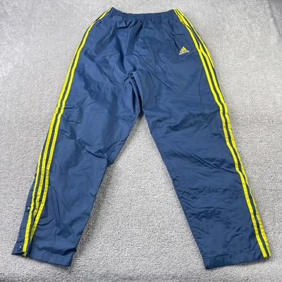 Vintage Adidas Pants Mens Medium Blue Yellow Stripes Tearaway Snap Track 90s - Image 1 of 4
