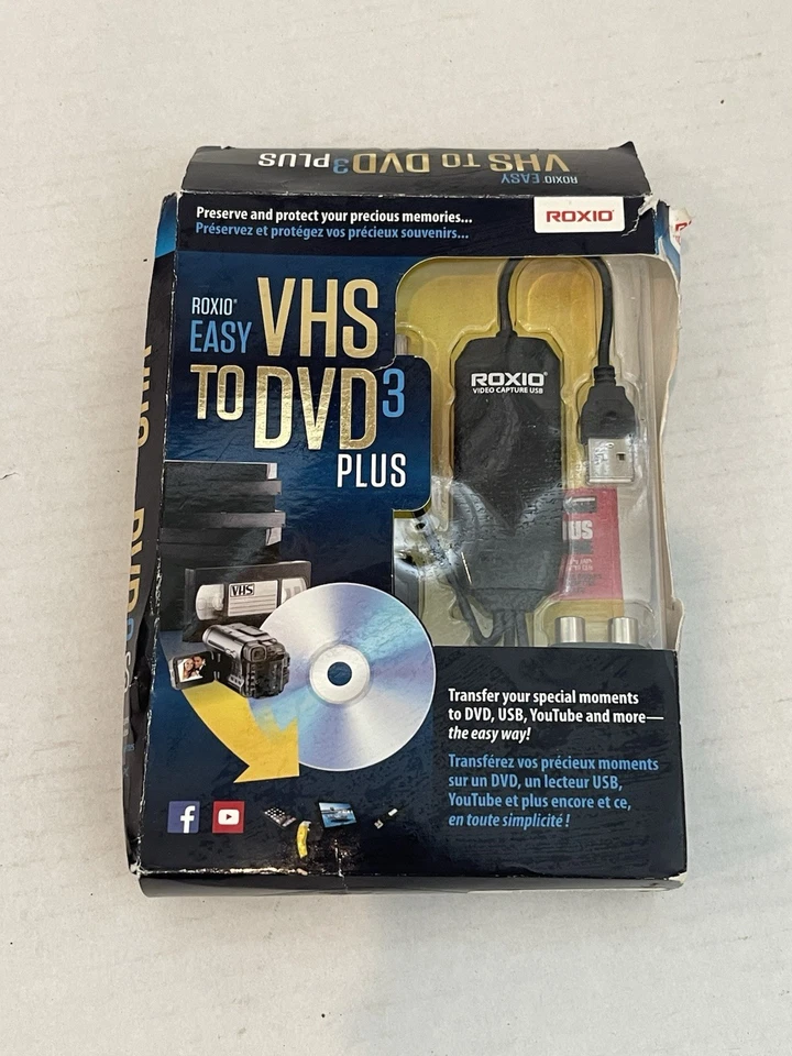 Roxio EASY VHS TO DVD 3 PLUS Converter TRANSFER HOME MOVIES From VHS Hi8 or V8  - Image 1 of 3