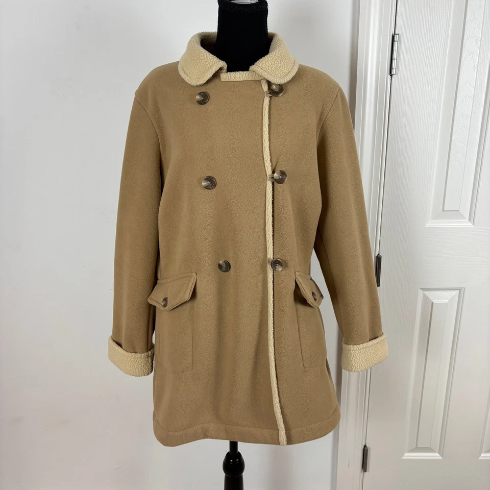 Lands' End Women's Fleece Sherpa Trim Double Breasted Coat Jacket Petite XL 18 - Image 1 of 4