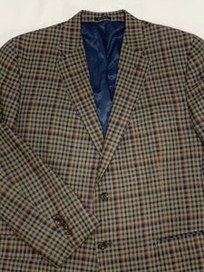 Turnbury Brown/Blue/Red Checkered Windowpane Plaid Silk/Wool Sport Coat 48R - Picture 1 of 10