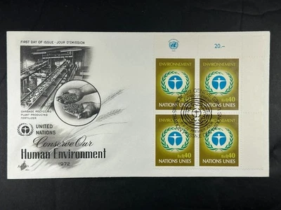 United Nations FDC 1972 Human Environment  0,40fs Block of 4 Geneva Cancel a612 - Image 1 of 2