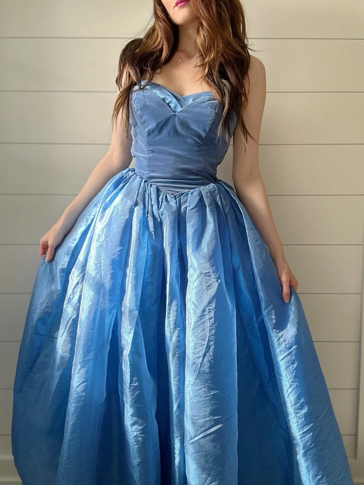 Vestido de graduación vintage años 50 terciopelo periwinkle té cupcake LEER POR FAVOR Foto 1 de 4