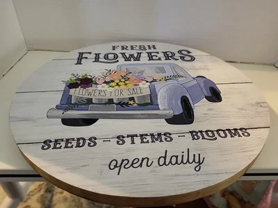 12 Inch Bamboo Lazy Susan Fresh Flowers/Old Truck - Image 1 of 4