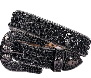 Strass Gürtel für Herren Damen Totenköpfe Gürtel Western Leder Glitzer Glänzend - Bild 1 von 10