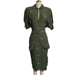Nuevo sin etiquetas Vestido Vintage Norma Kamali Oliva Floral Cinturón 8 - Imagen 1 de 10