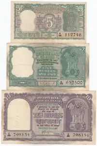 India, 5, 5, 10 Rupees, Lot of 3, All Different Old Issue, XF+, XF++, Rare - Picture 1 of 2