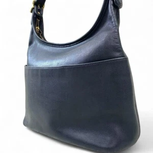Rare Vintage COACH 9058 Legacy Shoulder Bag Navy Blue Leather USA Made Purse - Picture 1 of 13