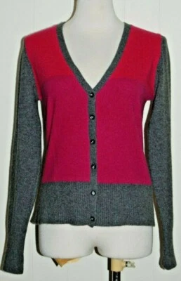 Apt. 9 100% Pure CASHMERE Pink Gray Colorblock V Neck Cardigan Sweater Small - Изображение 1 из 3
