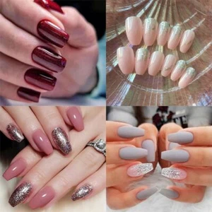 Manicure Wearable DIY Full Cover French Coffin Fake Nails Medium Length - Picture 1 of 9