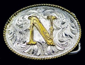 N Initial Letter Western Ornate Scroll Cowboy Cowgirl Small Belt Buckle