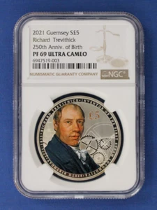 2021 Guernsey Silver Proof £5 coin "Richard Trevithick" NGC PF69 with Case & COA - Picture 1 of 3