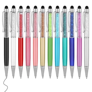 Crystal Ballpoint Pens with Stylus Tip,Pens for Women,Black Ink Medium Tip 12Pcs - Picture 1 of 6